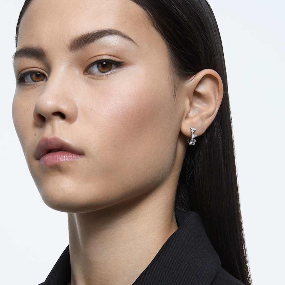Swavorski Matrix Hoop Earrings White Rhodium Plated Diamond Mini Small Hoop Tiny - Picture 3 of 15